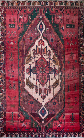 Hamadan Red Hand Knotted Rug 6'5