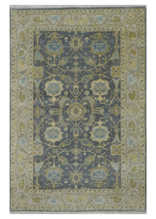 Oushak Grey/Ivory Wool Hand Knotted Indian Rug
