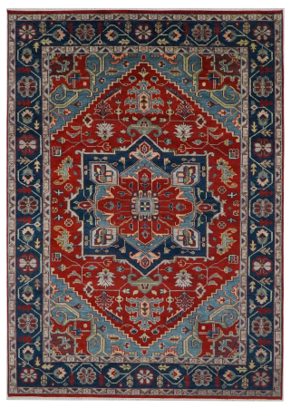 Serapi Red/Navy Wool Hand Knotted Indian Rug
