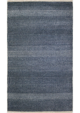 Grass Navy Wool Hand Knotted Indian Rug