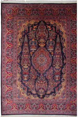 Mashad Vintage Navy Blue Wool Hand Knotted Persian Rug