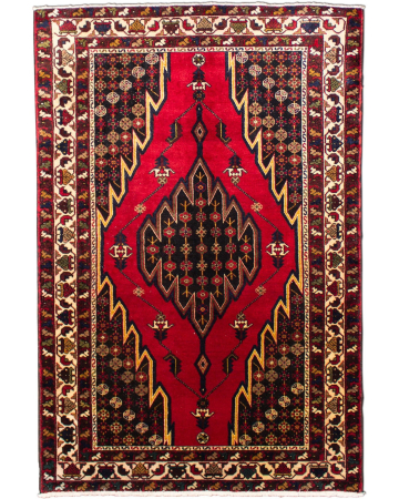 Hamadan Red Hand Knotted Rug 4'3