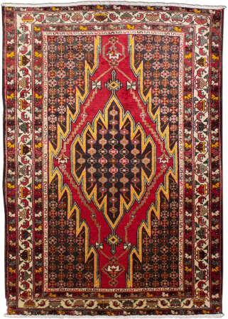 Hamadan Red Hand Knotted Rug 4'8