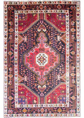 Hamadan Red Hand Knotted Rug 4'1