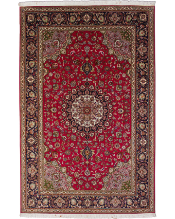Tabriz Burgundy Wool & Silk Hand Knotted Persian Rug