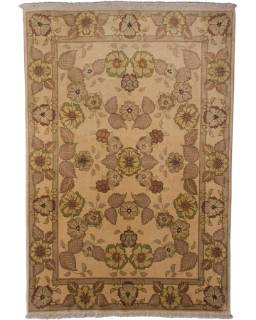 Tabriz Cream Wool Hand Knotted Persian Rug