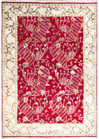 Gupta Red/Camel Wool & Silk Hand Knotted Indian Rug