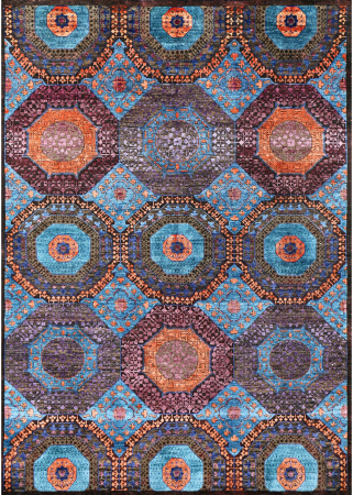 Oxidized Brown/Multi Wool & Viscose Hand Knotted Indian Rug