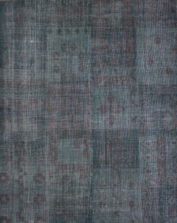 Patchwork Turquoise Wool Hand Knotted Indian Rug