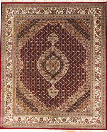 Mahi Red/Ivory Wool & Silk Hand Knotted Indian Rug