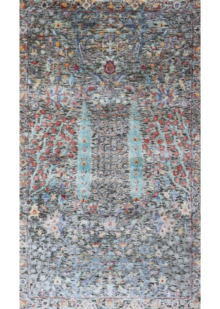 Oxidized Brown Wool & Bamboo Silk Hand Knotted Indian Rug