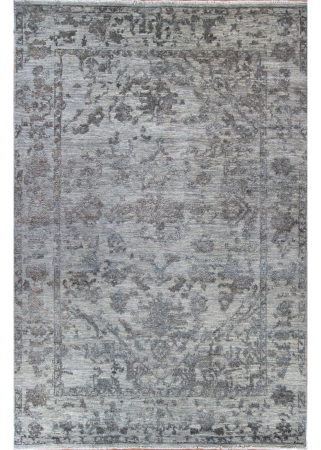 Erased Green Wool Hand Knotted Indian Rug