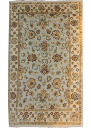 Punja Light Blue/Ivory Wool Hand Knotted Indian Rug