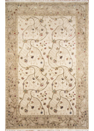 Gupta Ivory/Fawn Wool & Silk Hand Knotted Indian Rug