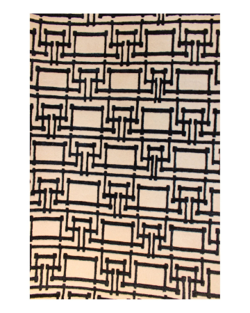 Shaquib Tufted Ivory/Black Wool Hand Knotted Indian Rug