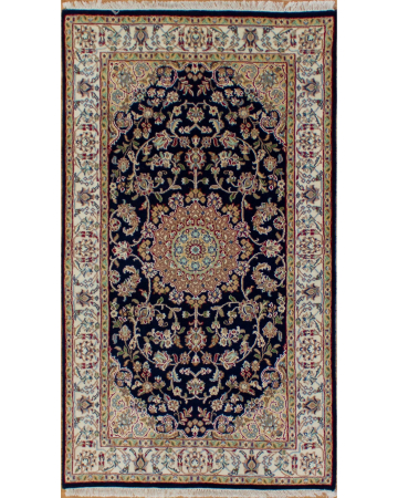 Naein Navy/Ivory Wool Hand Knotted Indian Rug