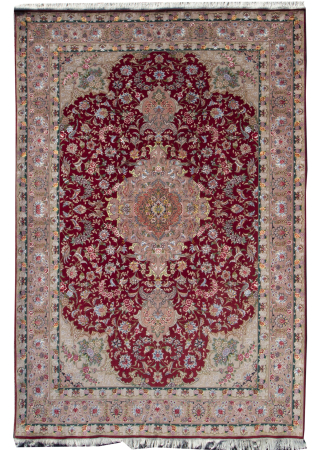 Tabriz Wine Wool & Silk Hand Knotted Persian Rug