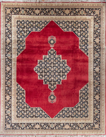 Tabriz Red/Navy Wool Hand Knotted Persian Rug