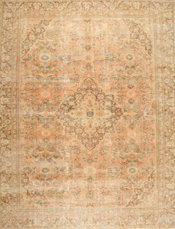 Mahal Vintage Stonewash Ivory Wool Hand Knotted Persian Rug