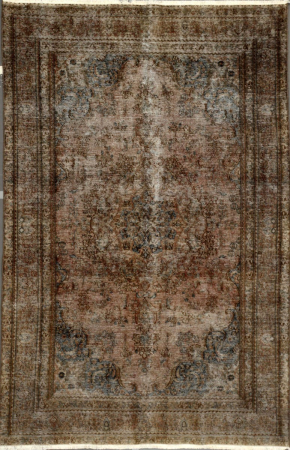 Sabzevar Stonewash Overdyed Vintage Hand Knotted Wool Persian Rug