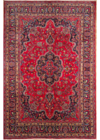 Mashad Vintage Red Wool Hand Knotted Persian Rug