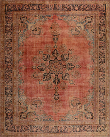 Mashad Stonewash Overdyed Vintage Hand Knotted Wool Persian Rug