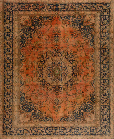 Mashad Overdyed Vintage Hand Knotted Wool Persian Rug