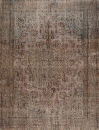 Mashad Stonewash Overdyed Vintage Hand Knotted Wool Persian Rug