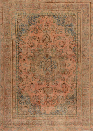 Mashad Overdyed Vintage Hand Knotted Wool Persian Rug