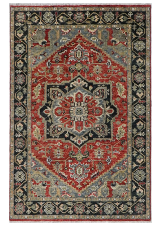 Serapi Rust/Black Wool Hand Knotted Indian Rug