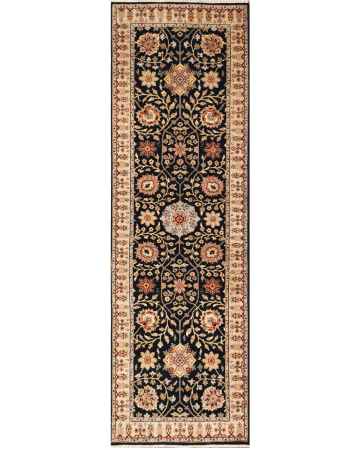 Ellora Indo Persian Style Black Hand Knotted Runner Rug 2'7