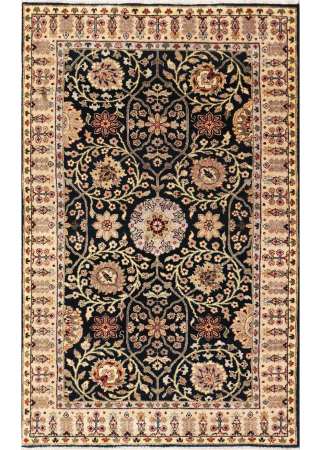 Ellora Indo Persian Style Black Hand Knotted Rug 3'0