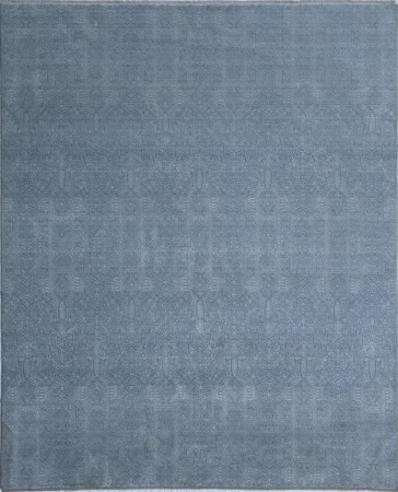 Grass Light Blue/Ivory Wool Loomed Indian Rug
