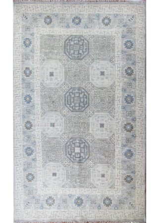 Oushak Light Grey Wool Hand Knotted Indian Rug