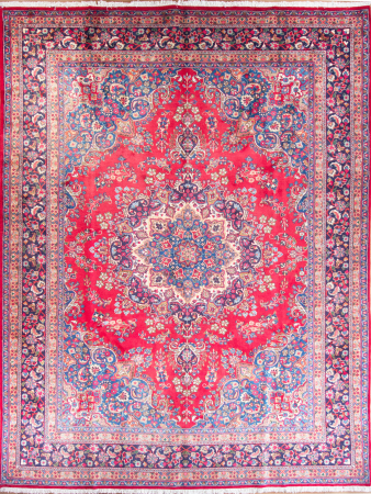 Mashad Red Hand Knotted Rug 9'5