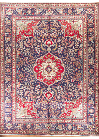 Tabriz Vintage Blue Wool Hand Knotted Persian Rug