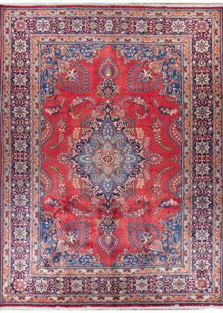 Mashad Vintage Red Wool Hand Knotted Persian Rug