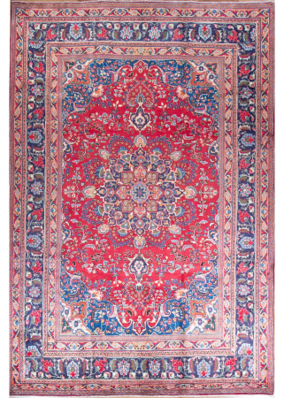 Sabzewar Medallion Red Wool Hand Knotted Persian Rug