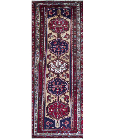 Ardabil Beige/Red Wool Hand Knotted Runner Persian Rug