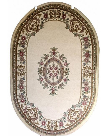 Aubusson Sangam Ivory Wool Hand Tufted Oval Indian Rug