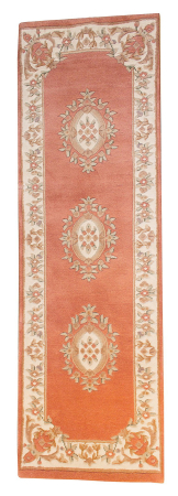 Aubusson Sangam Rose/Ivory Wool Hand Knotted Runner Indian Rug