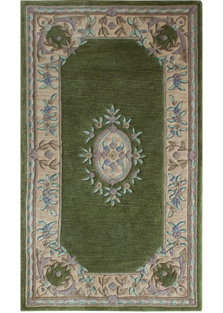 Aubusson Sangam Green/Taupe Wool Hand Tufted Indian Rug