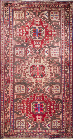 Kazak Semi-Antique Red Wool Hand Knotted Afghan Rug