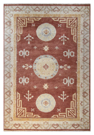 Oushak Khotan Turkish Style Rust Wool Hand Knotted Indian Rug