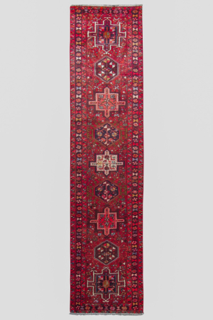 Gharajeh Medallion Red Wool Hand Knotted Runner Persian Rug