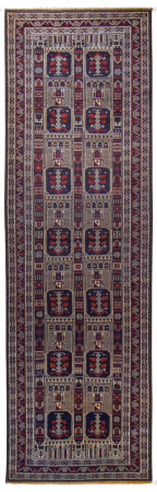 Baluch Semi-Antique Medallion Blue Wool Hand Knotted Runner Persian Rug