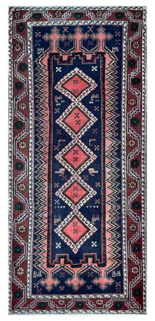 Sirjan Semi-Antique Medallion Blue Wool Hand Knotted Runner Persian Rug