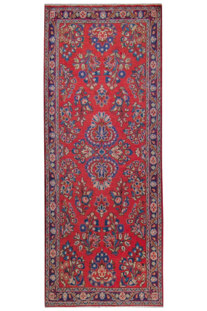 Sarough Medallion Red Wool Hand Knotted Runner Persian Rug