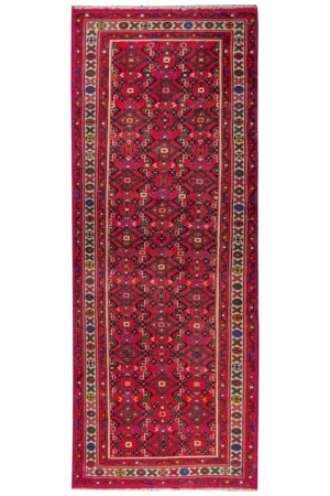 Hosseinabad Semi-Antique Allover Red Wool Hand Knotted Runner Persian Rug