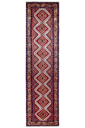 Ghorveh Semi-Antique Medallion Red Wool Hand Knotted Runner Persian Rug